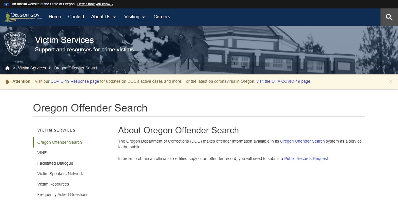 Department of Corrections : Oregon Offender Search : Victim Services ...